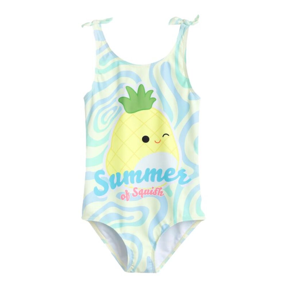 Squishmallows Girls Summer Of Squish One Piece Bathing Suit / Yellow/Blue/White